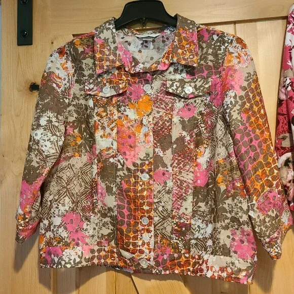 Lot of 2 Christopher Banks Sz M Button Up Jacket Blazer Pink Floral Lightweight - Picture 2 of 16